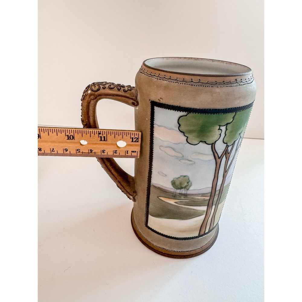 Antique Nippon Hand Painted Beer Stein Moriage Tavern Scene Landscape Porcelain - Picture 4 of 11